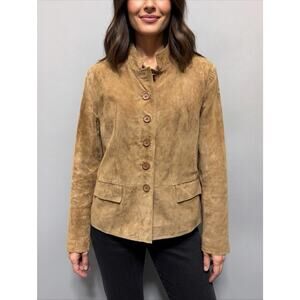 Vintage Chadwicks Tan Suede Leather Peplum Blazer Jacket Size 16 Button Front